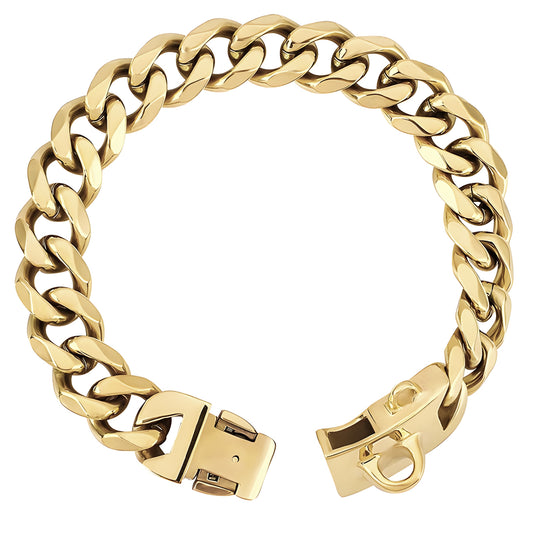 Fake Designer™: Chokehold Pup Necklace │ .75in-Thick 18K Gold-plated Stainless Steel Cuban Chain Jewelry